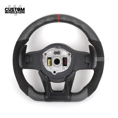 Mercedes Custom AMG Steering Wheel Flat Bottom Alcantara + Satin Carbon | Red Stitching & Marker | Complete Retrofit | Fits C-Class, E-Class, GLC, CLA, GLS, W205, W213, W222 + more