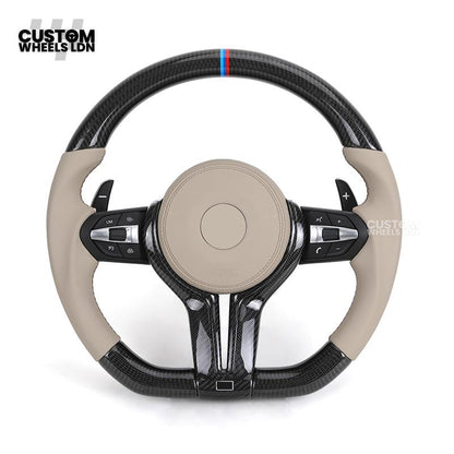 BMW Custom F-Series Carbon & Cream Leather Steering Wheel – M Stripe | Fits F20 F22 F30 F32 F36 M2 M3 M4 + more