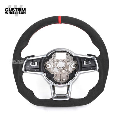 VW MK7 Custom Steering Wheel | Full Alcantara Wrap, Red Stitching & Stripe | Complete Plug & Play Wheel | Fits Golf MK7, GTI, R + more