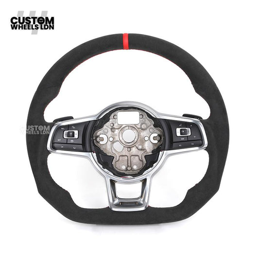 VW MK7 Custom Steering Wheel | Full Alcantara Wrap, Red Stitching & Stripe | Complete Plug & Play Wheel | Fits Golf MK7, GTI, R + more