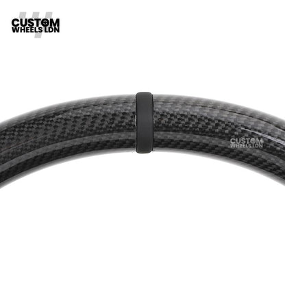 Mercedes Custom W223 AMG Flat Bottom Steering Wheel – Carbon Top & Bottom, Perforated Leather Grip, Gloss Black Trim, Touch Control Buttons | Fits C63, E63, S63, GLE, GLS, S-Class W223 + more | Plug & Play | With Airbag | Retrofit Upgrade for Older Models