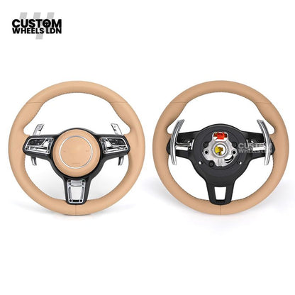 Porsche Custom Steering Wheel – Beige Leather with Chrome Trim | Fits 997, 991, Panamera, Cayenne (2000+ Plug & Play)
