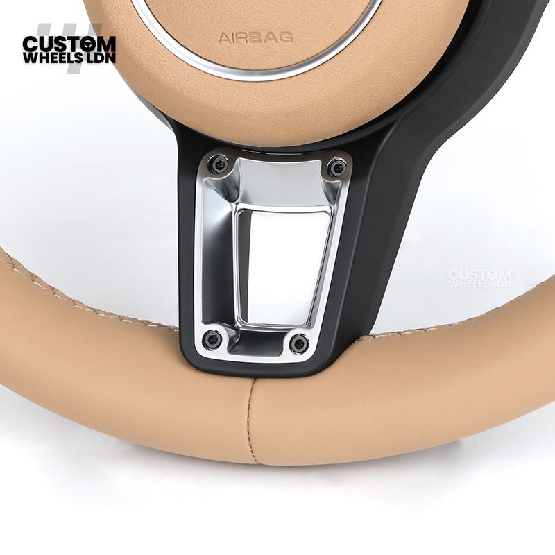 Porsche Custom Steering Wheel – Beige Leather with Chrome Trim | Fits 997, 991, Panamera, Cayenne (2000+ Plug & Play)