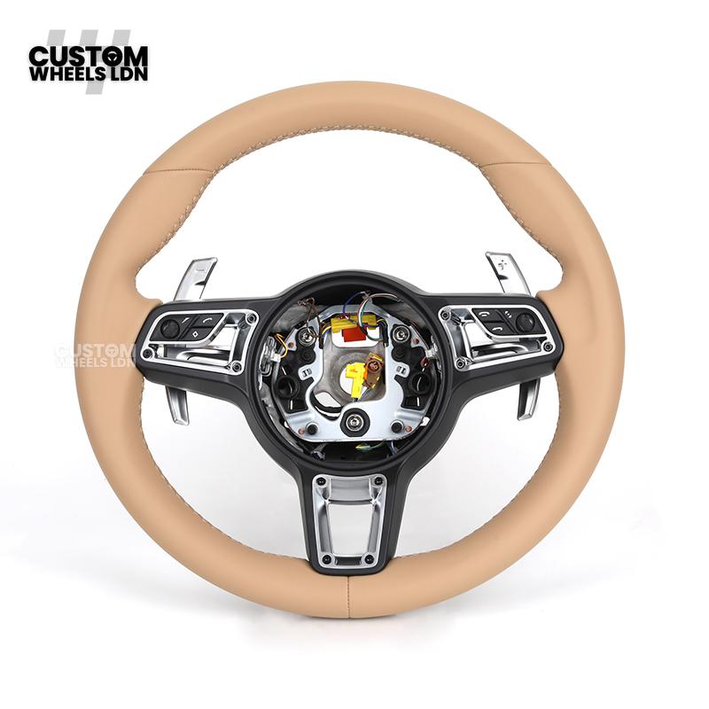 Porsche Custom Steering Wheel – Beige Leather with Chrome Trim | Fits 997, 991, Panamera, Cayenne (2000+ Plug & Play)