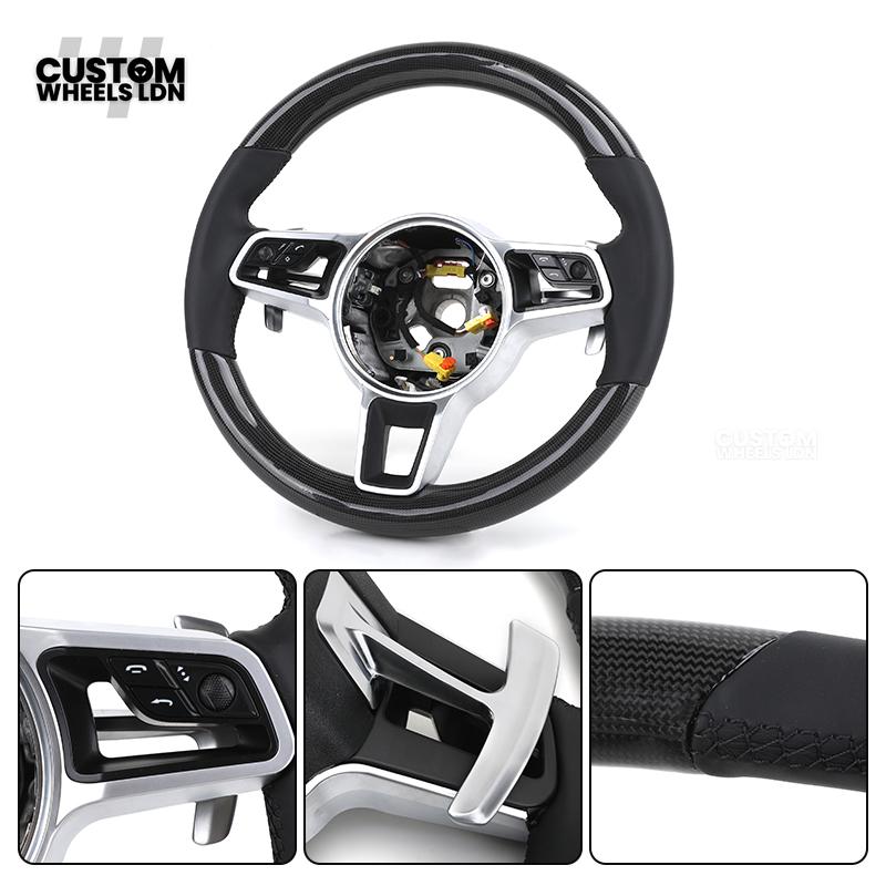 Porsche Custom Steering Wheel – Carbon Fibre & Leather with Chrome Trim | Fits 997, 991, Panamera, Cayenne, Cayman (2000+ Plug & Play)