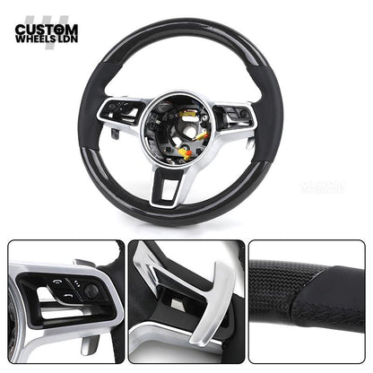 Porsche Custom Steering Wheel – Carbon Fibre & Leather with Chrome Trim | Fits 997, 991, Panamera, Cayenne, Cayman (2000+ Plug & Play)