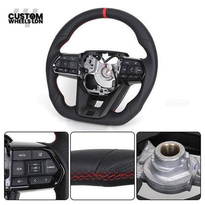 Toyota Custom GR Steering Wheel – Flat Bottom, Perforated Leather, Red Stitching, GR Badge | Fits Hilux GR Sport, Revo, Auris + More | Plug & Play | Complete Custom Spec Available | Upgrade for Older Models