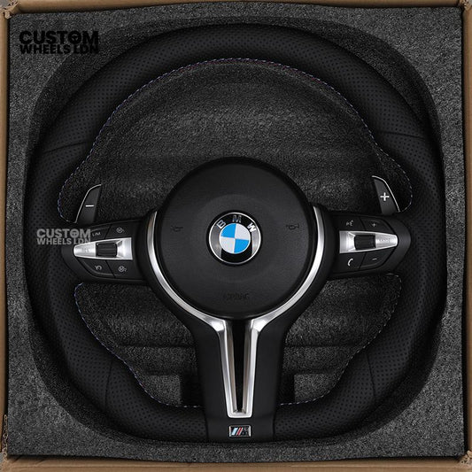 BMW Custom Flat Bottom Steering Wheel – Perforated Leather with M-Stitching | Fits F20 F22 F30 F32 F36 F10 F06 F13 X1 X3 X4 X5 X6 + More