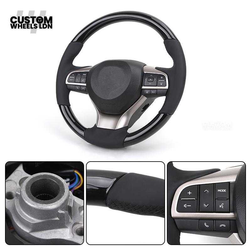 Lexus Custom Steering Wheel – Gloss Wood Trim, Smooth Black Leather, Factory Controls, OEM Finish | Fits RX, GS, IS, LS, NX + more | Plug & Play | Retrofit Upgrade for Older Models