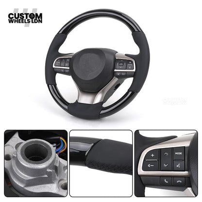 Lexus Custom Steering Wheel – Gloss Wood Trim, Smooth Black Leather, Factory Controls, OEM Finish | Fits RX, GS, IS, LS, NX + more | Plug & Play | Retrofit Upgrade for Older Models