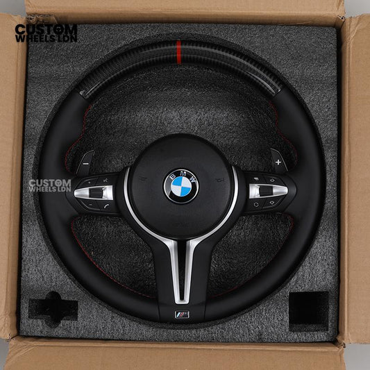 BMW Custom Carbon Steering Wheel – Smooth Leather with Red Stitching & Carbon Top Trim | Fits F20 F22 F30 F32 F10 F06 F13 X1 X3 X4 X5 X6 + Mor