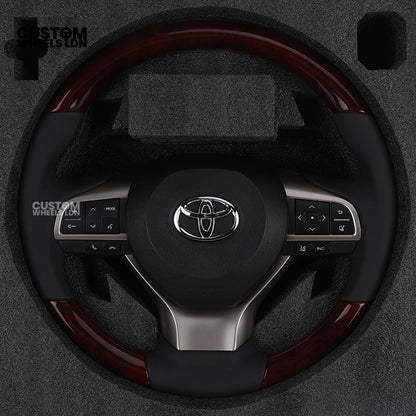 Toyota Custom Steering Wheel – Dark Cherry Wood Trim, Smooth Leather, OEM Controls | Fits Land Cruiser, Alphard, Camry + more | Plug & Play | Ideal Retrofit for a Luxury Finish