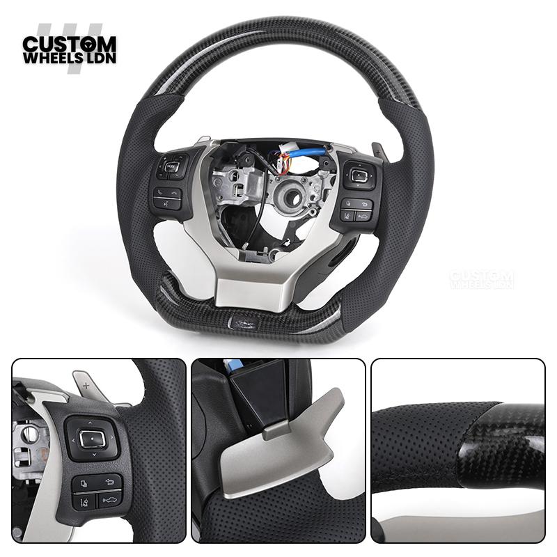 Lexus Custom Steering Wheel, Carbon Fiber Flat Bottom, Perforated Leather Grips, Paddle Cutouts | Fits CT, IS, GS, RX, NX + More | Sporty Retrofit Upgrade | Plug & Play | Built for Comfort & OEM Fitment