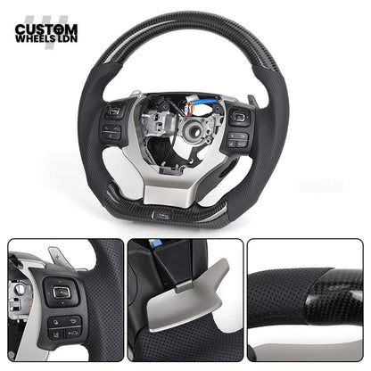Lexus Custom Steering Wheel, Carbon Fiber Flat Bottom, Perforated Leather Grips, Paddle Cutouts | Fits CT, IS, GS, RX, NX + More | Sporty Retrofit Upgrade | Plug & Play | Built for Comfort & OEM Fitment