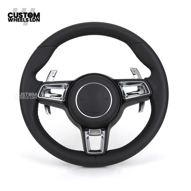 Porsche Custom Steering Wheel – Black Leather with Chrome Trim | Fits 997, 991, Panamera, Cayenne, Cayman (2000+ Plug & Play)