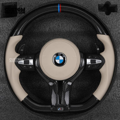 BMW Custom F-Series Carbon & Cream Leather Steering Wheel – M Stripe | Fits F20 F22 F30 F32 F36 M2 M3 M4 + more