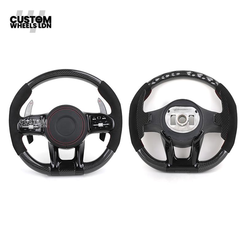 rcedes Custom AMG Steering Wheel Carbon Fibre & Alcantara | Red Stitching | Flat Bottom | Paddle Shifters | Complete Retrofit | Fits GLC, GLE, C-Class, E-Class, W205, W213 + more