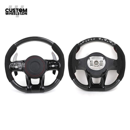 rcedes Custom AMG Steering Wheel Carbon Fibre & Alcantara | Red Stitching | Flat Bottom | Paddle Shifters | Complete Retrofit | Fits GLC, GLE, C-Class, E-Class, W205, W213 + more