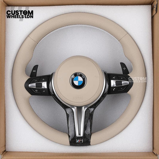 BMW Custom Beige Steering Wheel – Full Perforated Leather | Fits F20 F21 F22 F23 F30 F31 F32 F33 F36 F10 F11 F12 F13 F06 F15 F16 X1 X3 X4 X5 X6 + More