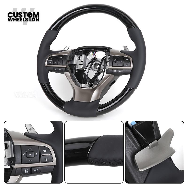 Lexus Custom Steering Wheel – Gloss Woodgrain & Matte Black Leather | OEM-Style Luxury Upgrade | Fits RX, GS, IS, NX, CT + More | Plug & Play | Comfort-Focused Premium Finish