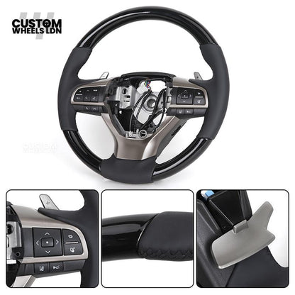 Lexus Custom Steering Wheel – Gloss Woodgrain & Matte Black Leather | OEM-Style Luxury Upgrade | Fits RX, GS, IS, NX, CT + More | Plug & Play | Comfort-Focused Premium Finish