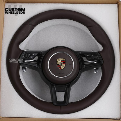 Porsche Custom Steering Wheel – Full Brown Leather | Fits 997, 991, Cayenne, Panamera (2000+ Plug & Play)