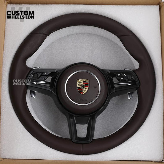 Porsche Custom Steering Wheel – Full Brown Leather | Fits 997, 991, Cayenne, Panamera (2000+ Plug & Play)