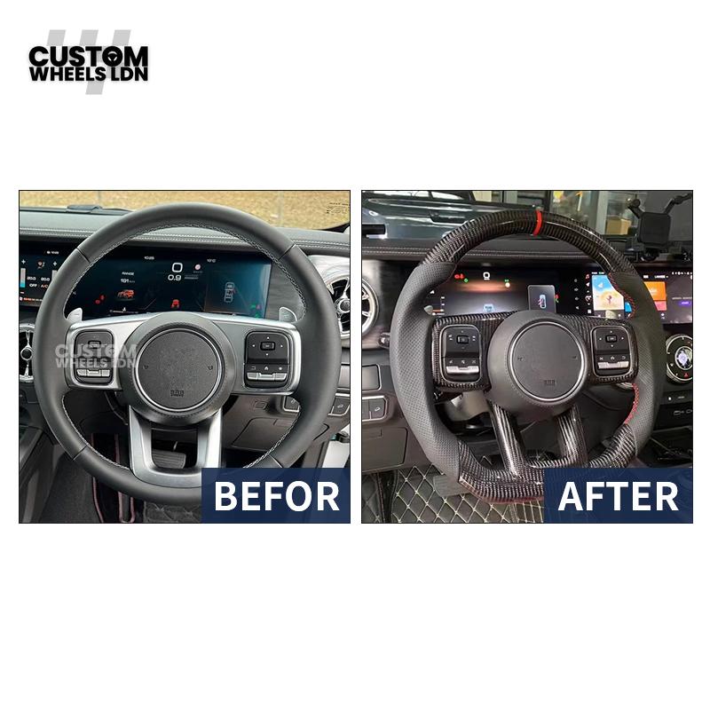 Toyota Custom Land Cruiser 300 Series Steering Wheel – Carbon Fiber, Flat Bottom, Perforated Leather Grips | Fits 2022+ LC300 Models | Plug & Play | Premium Retrofit Upgrade | Full Custom Build Available