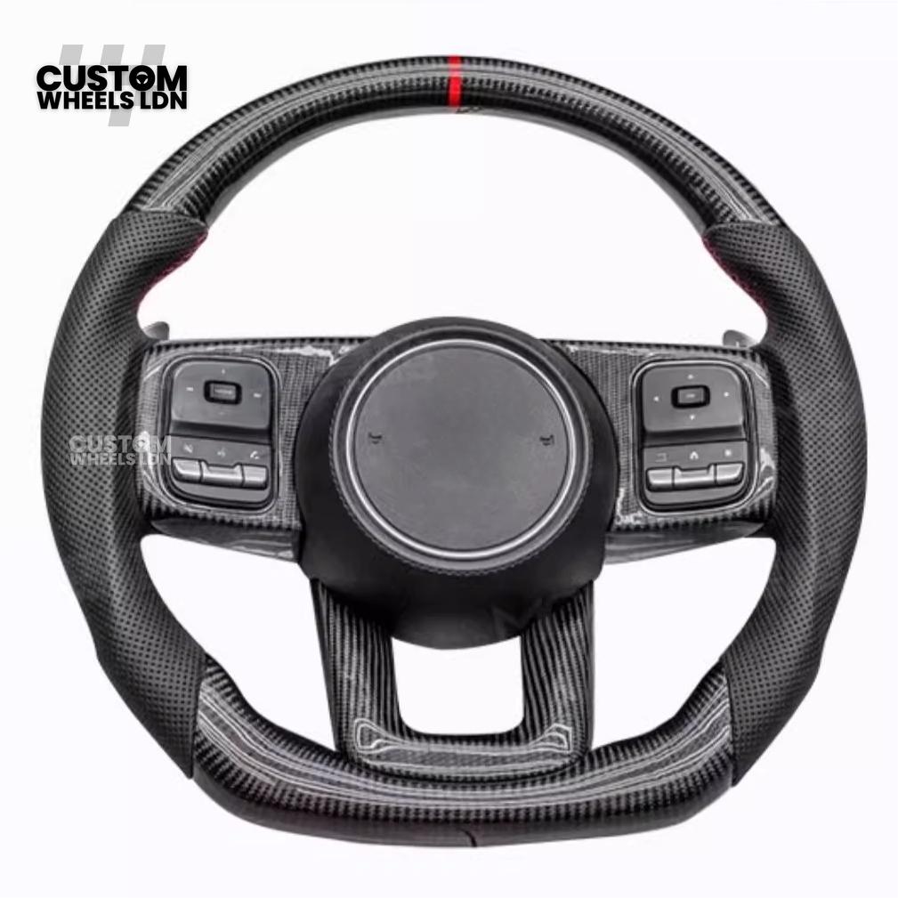 Toyota Custom Land Cruiser 300 Series Steering Wheel – Carbon Fiber, Flat Bottom, Perforated Leather Grips | Fits 2022+ LC300 Models | Plug & Play | Premium Retrofit Upgrade | Full Custom Build Available
