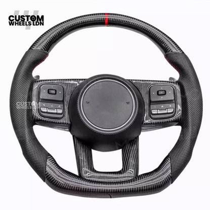 Toyota Custom Land Cruiser 300 Series Steering Wheel – Carbon Fiber, Flat Bottom, Perforated Leather Grips | Fits 2022+ LC300 Models | Plug & Play | Premium Retrofit Upgrade | Full Custom Build Available