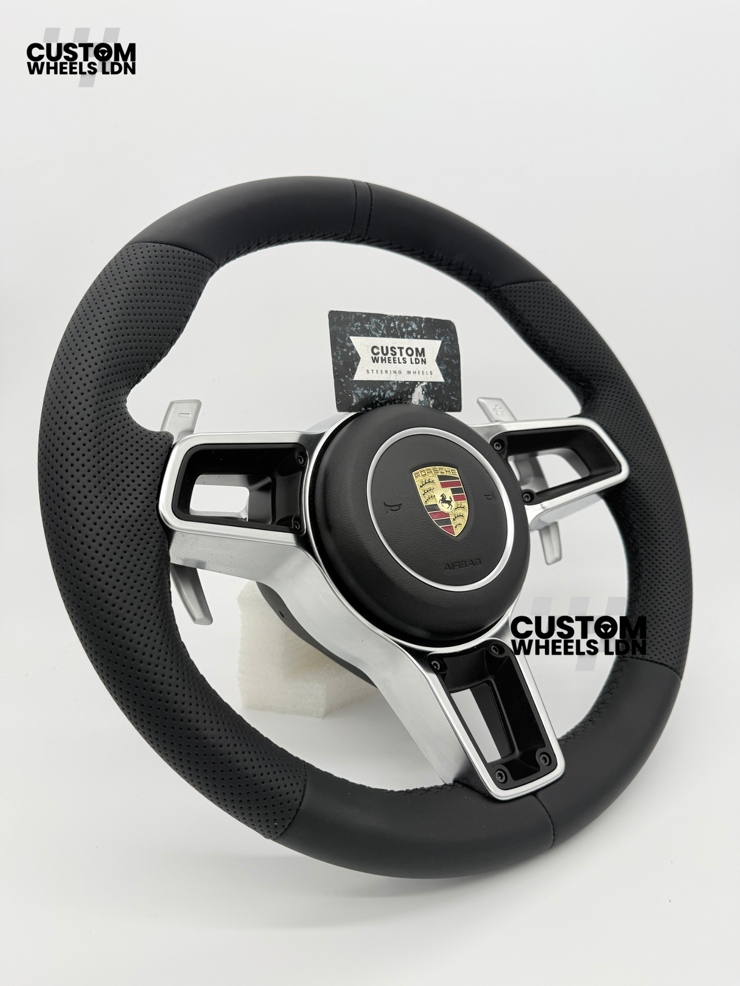 Porsche Custom OEM Steering Wheel – Smooth & Perforated Leather, Silver Trims, OEM Paddles | Fits 991, 997, 987, Cayman, Boxster, Macan, Cayenne + more | Plug & Play | With Airbag | Upgrade for Older Models Available