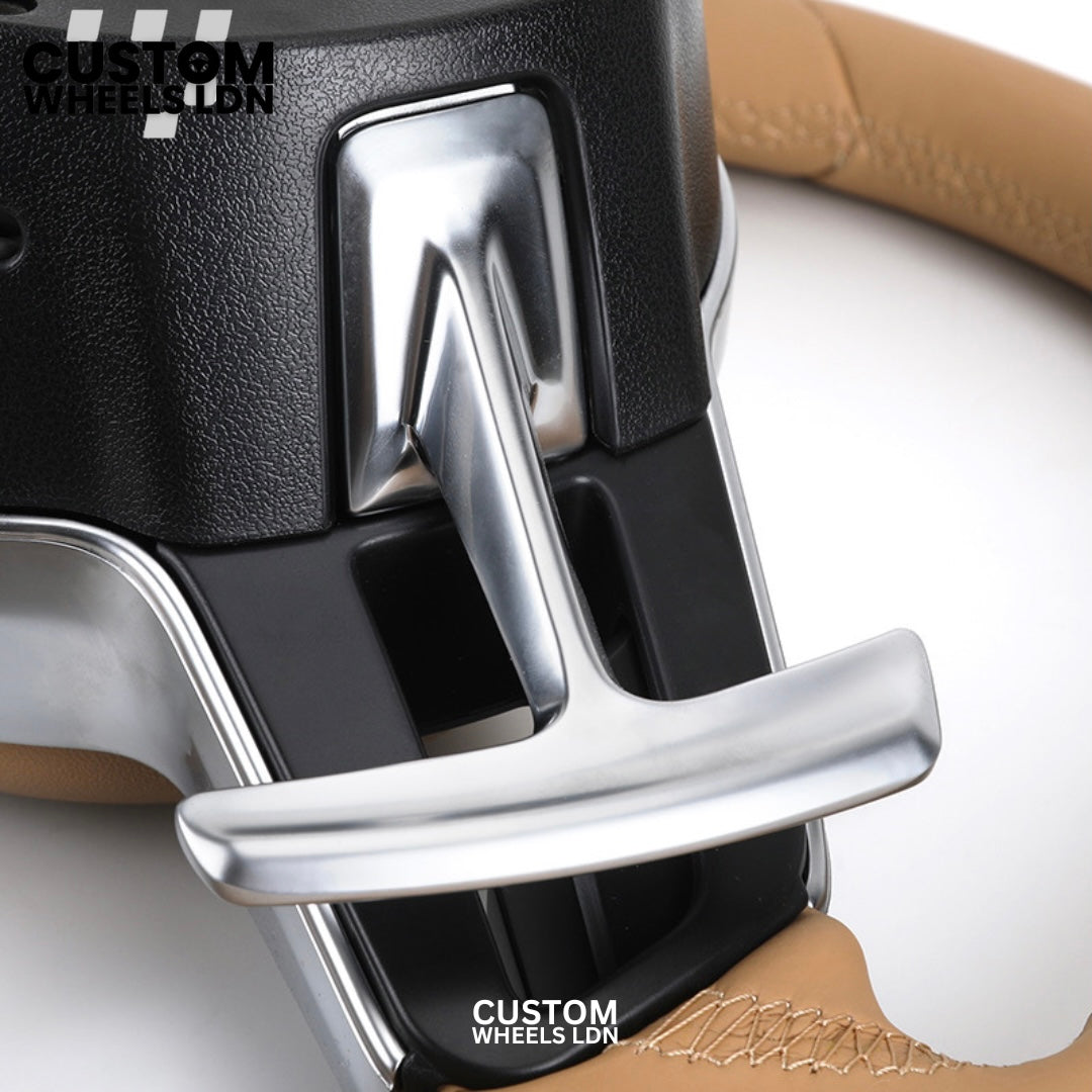 Porsche Custom Beige Full Leather Steering Wheel - Fits Most Models: 911, Cayenne, Panamera, Macan, Boxter, Taycan & More