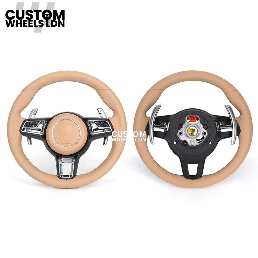 Porsche Custom Beige Full Leather Steering Wheel - Fits Most Models: 911, Cayenne, Panamera, Macan, Boxter, Taycan & More