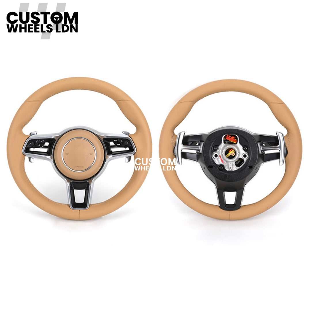 Porsche Custom Beige Full Leather Steering Wheel - Fits Most Models: 911, Cayenne, Panamera, Macan, Boxter, Taycan & More