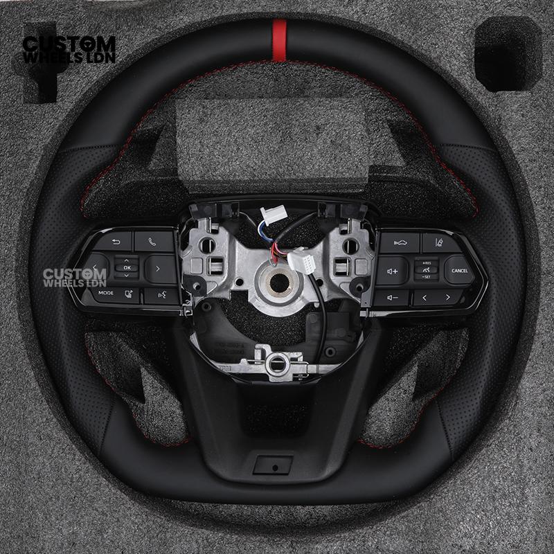 Toyota Custom GR Steering Wheel – Flat Bottom, Perforated Leather, Red Stitching, GR Badge | Fits Hilux GR Sport, Revo, Auris + More | Plug & Play | Complete Custom Spec Available | Upgrade for Older Models