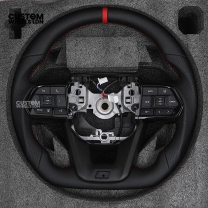 Toyota Custom GR Steering Wheel – Flat Bottom, Perforated Leather, Red Stitching, GR Badge | Fits Hilux GR Sport, Revo, Auris + More | Plug & Play | Complete Custom Spec Available | Upgrade for Older Models