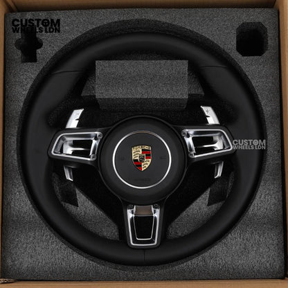 Porsche Custom Steering Wheel – Black Leather with Chrome Trim | Fits 997, 991, Panamera, Cayenne, Cayman (2000+ Plug & Play)