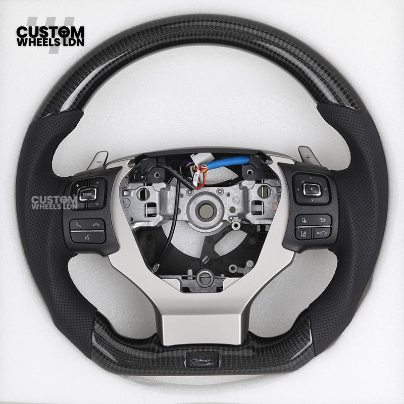 Lexus Custom Steering Wheel, Carbon Fiber Flat Bottom, Perforated Leather Grips, Paddle Cutouts | Fits CT, IS, GS, RX, NX + More | Sporty Retrofit Upgrade | Plug & Play | Built for Comfort & OEM Fitment