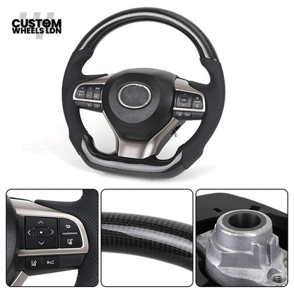 Lexus Custom Carbon Steering Wheel – Flat Bottom, Perforated Leather, OEM Controls | Fits IS, GS, RC, CT + more | Plug & Play Upgrade