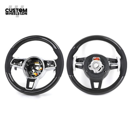 Porsche Custom Steering Wheel – Carbon Fibre & Leather with Chrome Trim | Fits 997, 991, Panamera, Cayenne, Cayman (2000+ Plug & Play)