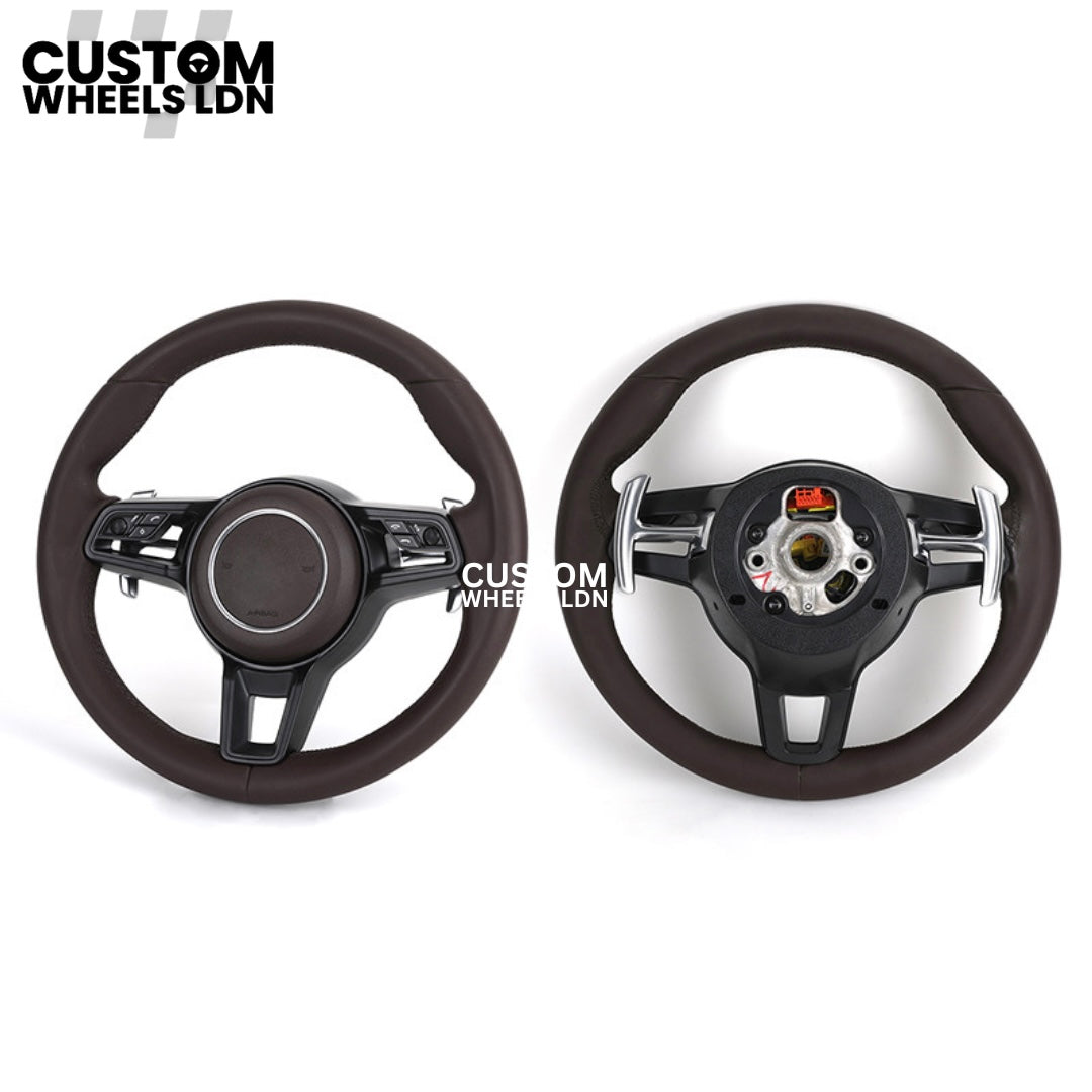 Porsche Custom Brown Full Leather Steering Wheel - Fits Most Models: 911, Cayenne, Panamera, Macan, Boxter, Taycan & More