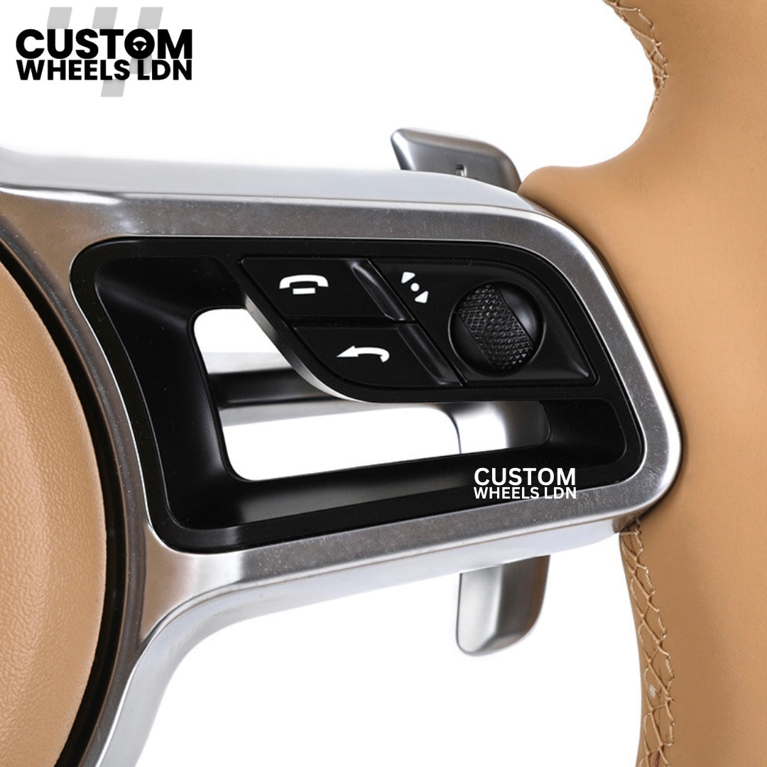 Porsche Custom Beige Full Leather Steering Wheel - Fits Most Models: 911, Cayenne, Panamera, Macan, Boxter, Taycan & More