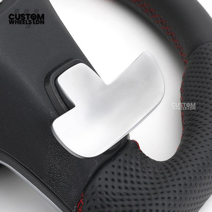 Mercedes Custom AMG Steering Wheel – Silver Trim, Red Race Stripe, Red Stitching, Perforated Leather Grip | Complete Wheel with Airbag | Plug & Play | Retrofit Available for Older Models | Fits C-Class, E-Class, GLC, W205, W213, CLA + More