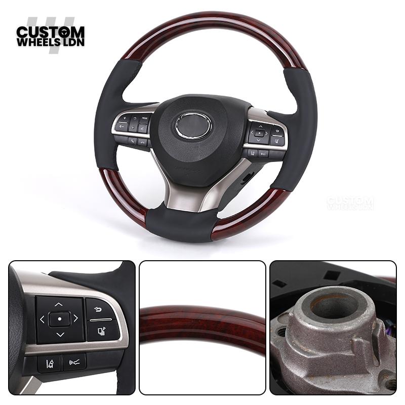 Toyota Custom Steering Wheel – Dark Cherry Wood Trim, Smooth Leather, OEM Controls | Fits Land Cruiser, Alphard, Camry + more | Plug & Play | Ideal Retrofit for a Luxury Finish