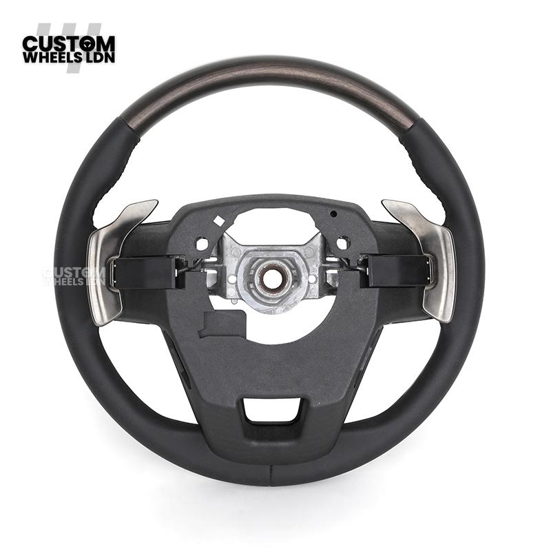 Toyota Custom Steering Wheel – Dark Woodgrain Trim, Perforated Leather, OEM Shape with Paddles | Fits Camry, Auris, Corolla, RAV4 + More | Plug & Play Upgrade | Ideal for Daily Use or Executive Builds