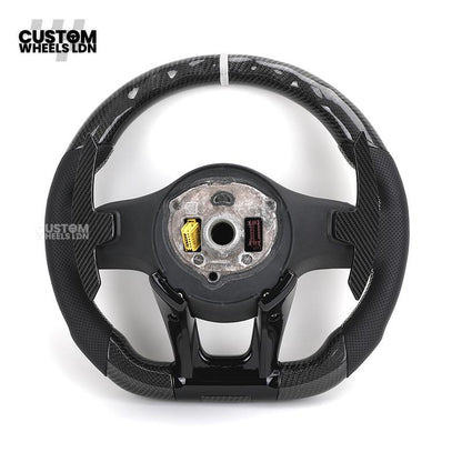 Mercedes Custom AMG Steering Wheel Carbon Fibre & Piano Black | White Stitching | AMG Style | Paddle Shifters | Complete Retrofit | Fits W205, W176, W213, A-Class, C-Class, CLA + more