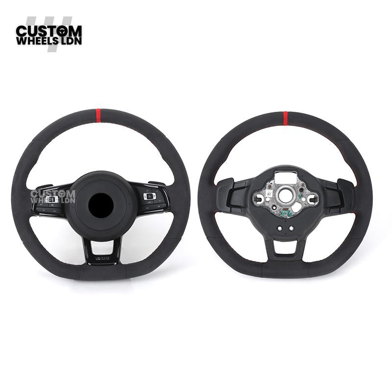 VW MK7 Custom Steering Wheel | Alcantara Wrap, Red Centre Stripe, Full Plug & Play Complete Wheel | Fits Golf MK7, GTI, R + more