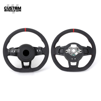 VW MK7 Custom Steering Wheel | Alcantara Wrap, Red Centre Stripe, Full Plug & Play Complete Wheel | Fits Golf MK7, GTI, R + more
