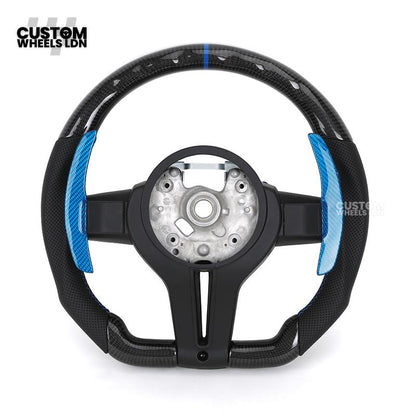 BMW Custom Carbon Fibre Steering Wheel – Blue Trim & Paddles | M Performance | Perforated Leather | Plug & Play | Fits F20, F22, F30, F32, F36, M2, M3, M4, X1, X2 + more
