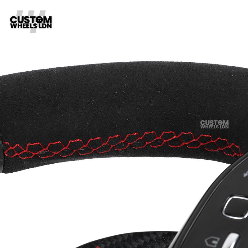 rcedes Custom AMG Steering Wheel Carbon Fibre & Alcantara | Red Stitching | Flat Bottom | Paddle Shifters | Complete Retrofit | Fits GLC, GLE, C-Class, E-Class, W205, W213 + more